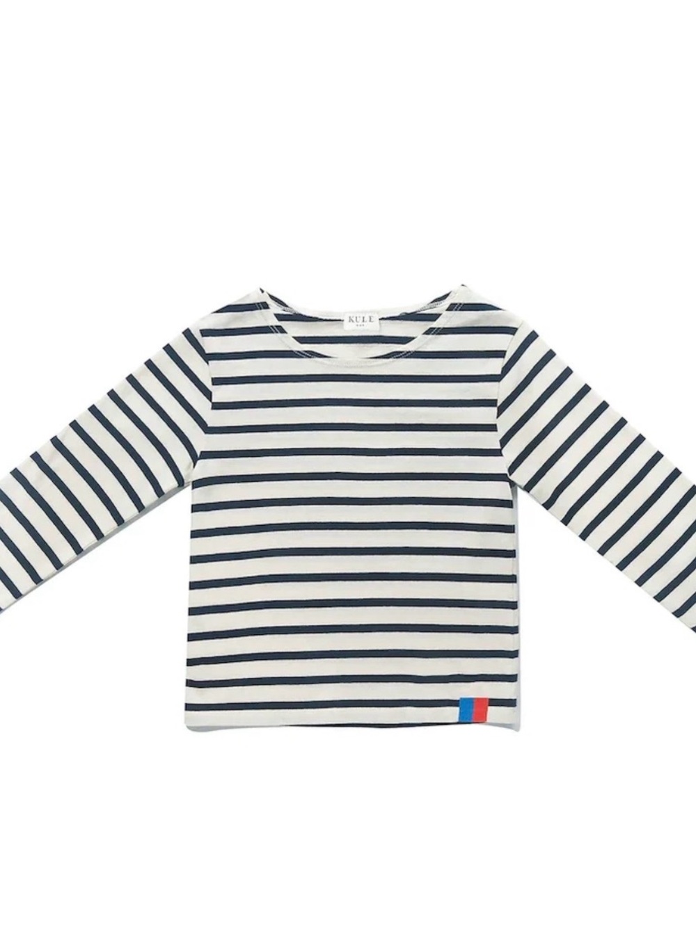 KULE Navy & White Striped Long-Sleeve Kids Tee with Red & Blue Accent